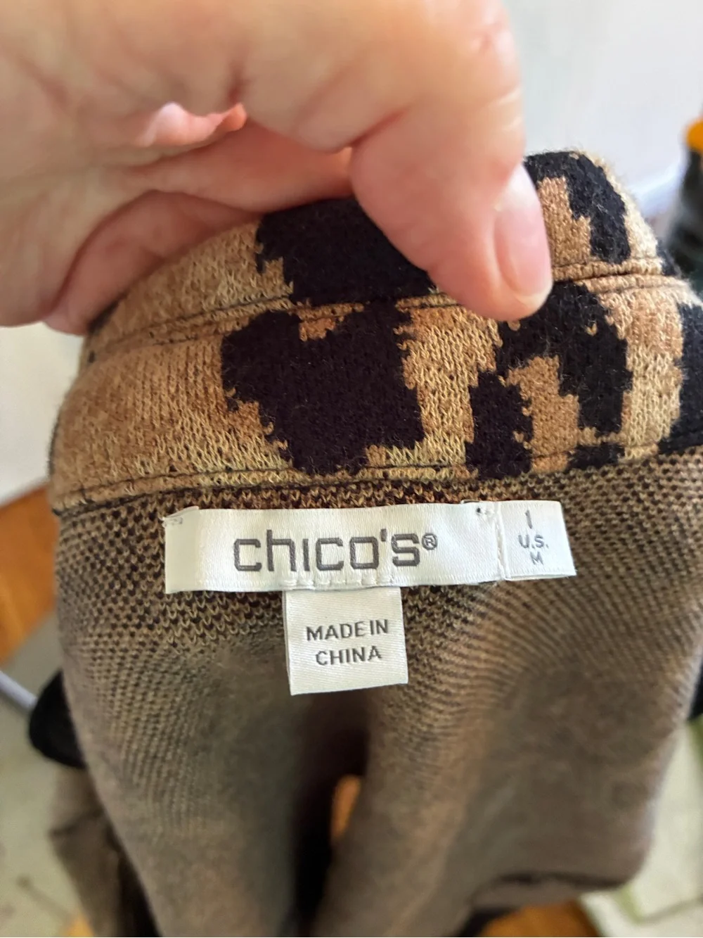 Chico’s Leopard Print Open-Front Jacket in Tan & Black size 1. Medium